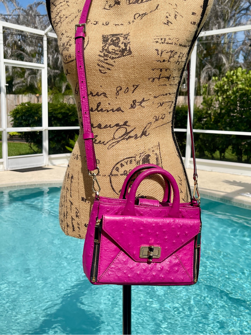 Diane Von Furstenberg Fuchsia Ostrichtexture Tophandle Bag Small Secret Agent